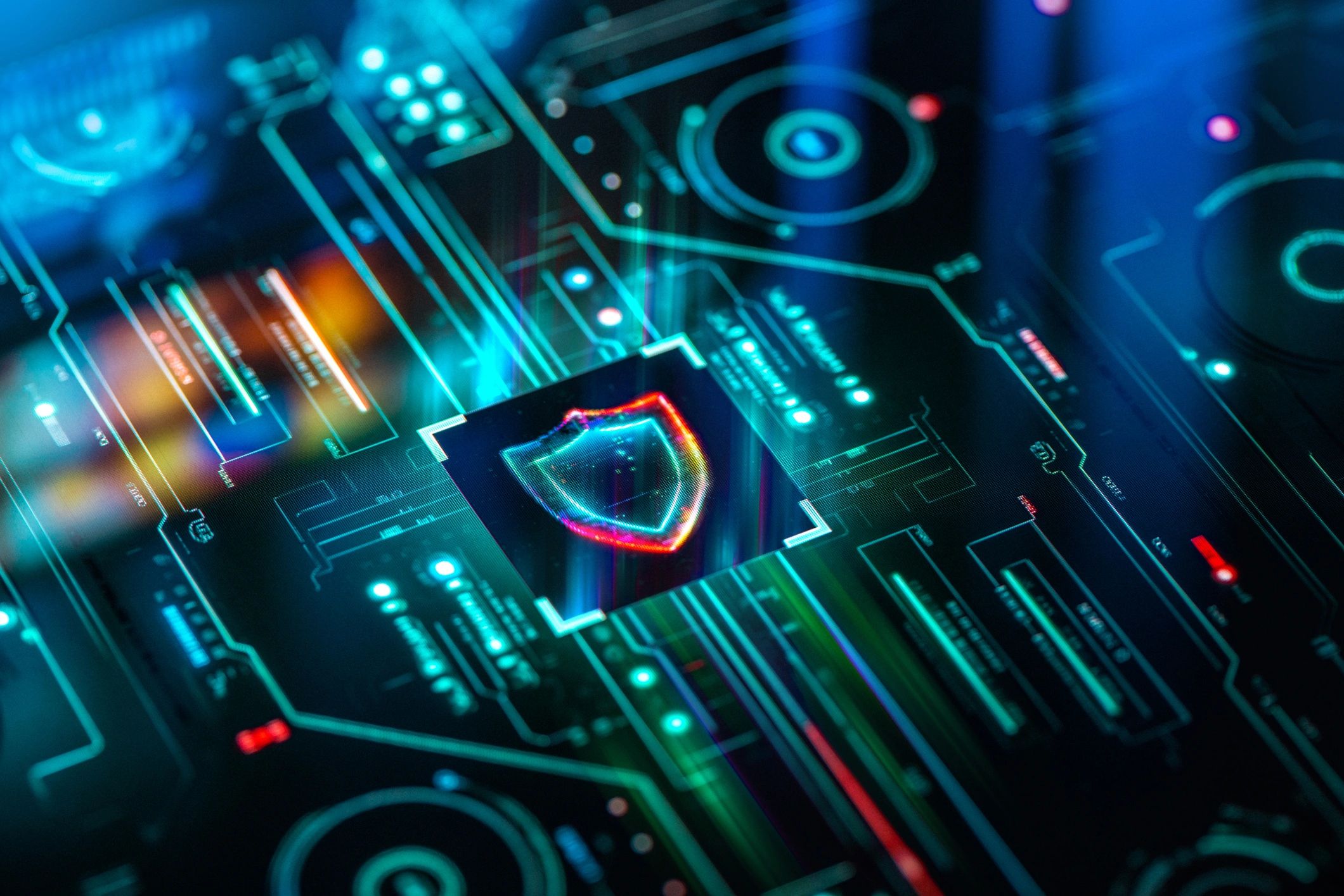 Abstract digital security shield representing secure and compliant engineering